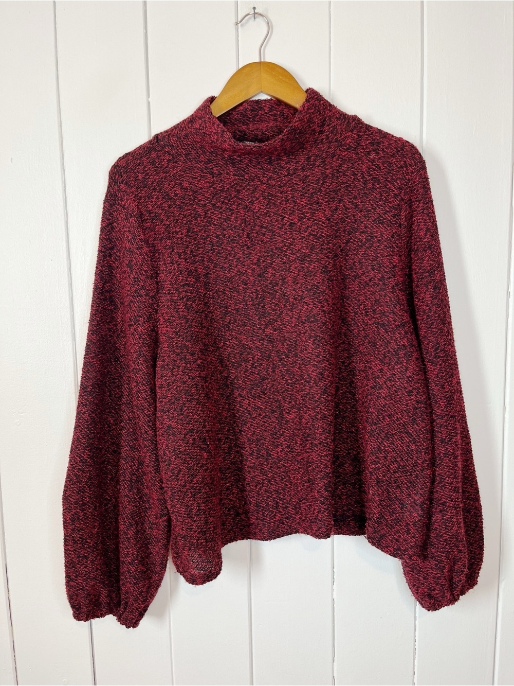 Lord and Taylor Red and Black Mock Neck, Balloon Sleeve Sweater. Size XL.